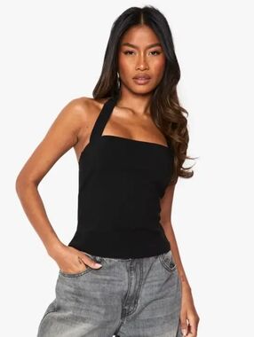 Blanque Square Neck Halter Top In Black Size S